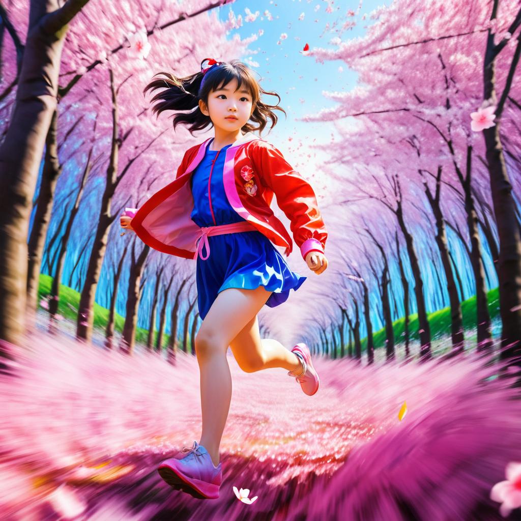 Anime Girl Running Through Cherry Blossoms