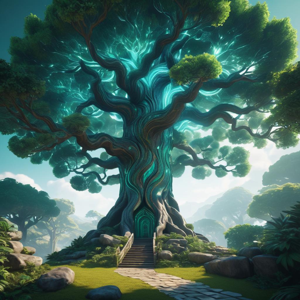 Majestic Glass Tree in Fantasy Landscape