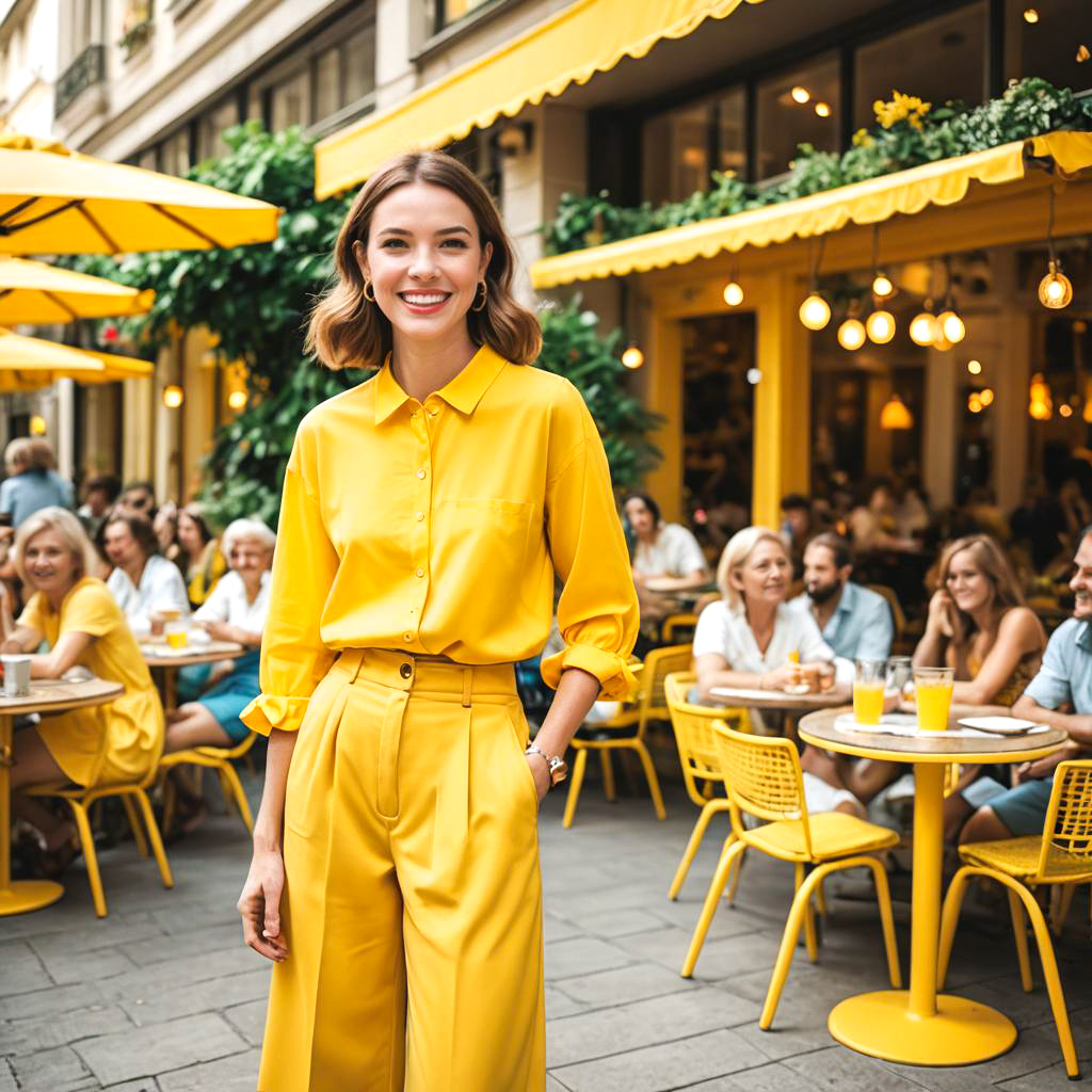 Cheerful Girl at a Vibrant Café