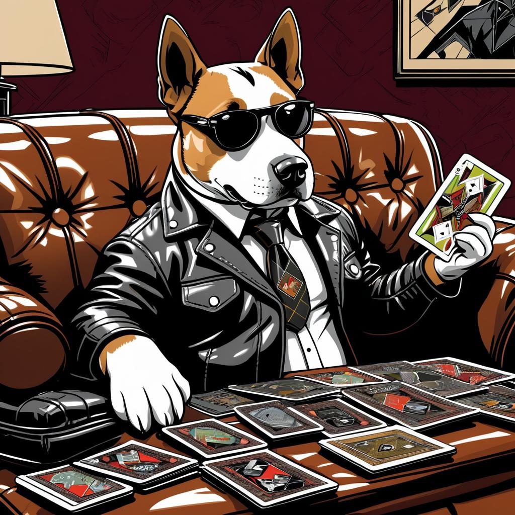 Anthropomorphic Dog Playing Cards on Couch