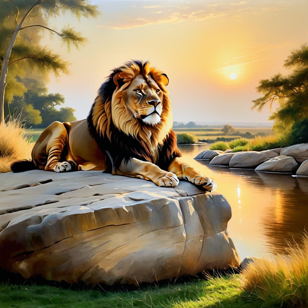 Majestic Lion in Serene Golden Hour