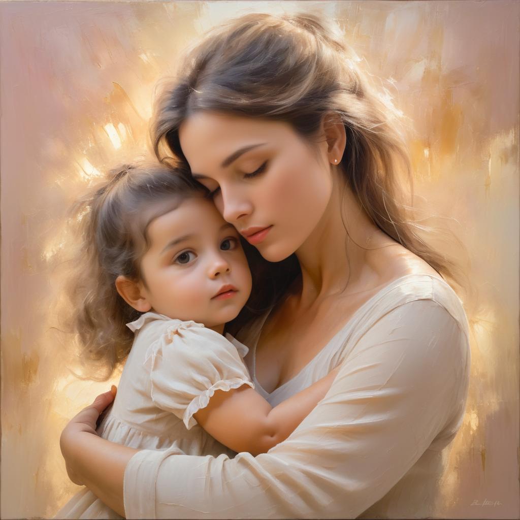 Emotional Oil Painting of Mother and Child