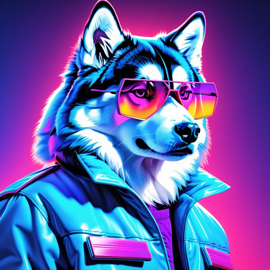 Retro Siberian Husky with Futuristic Flair