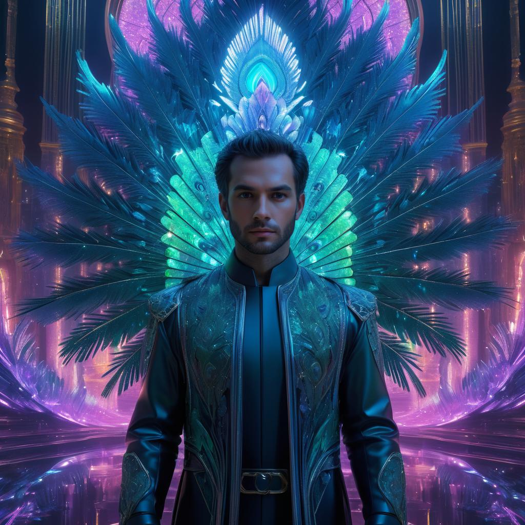 Dystopian Neon Peacock Portrait Artwork