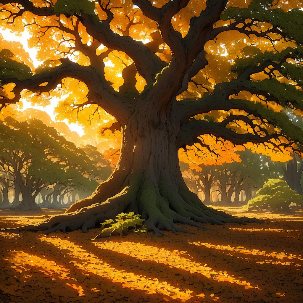 Golden Hour in an Ancient Oak Forest