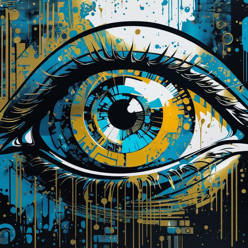 Cyberpunk Eye Print with Metallic Stains