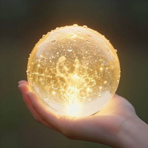 Hand Holding Glowing Dewdrop Sphere