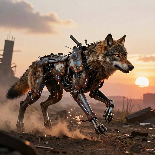 Cybernetic Wolf in Post-Apocalyptic Run