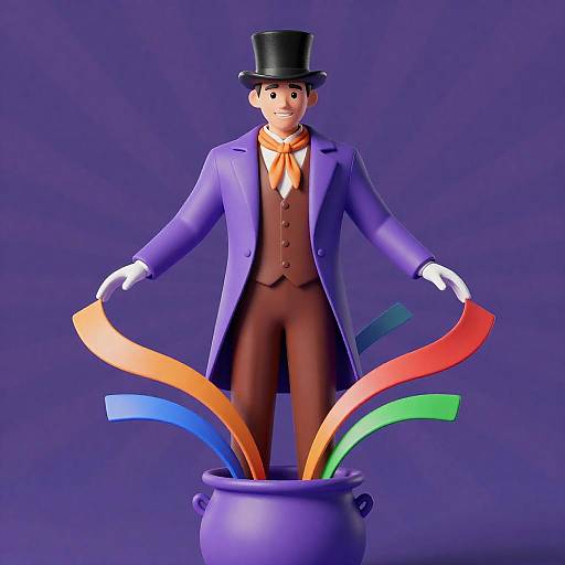 Colorful Magician with Swirling Ribbons