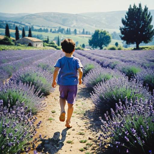 Child Running Through Lavender Field