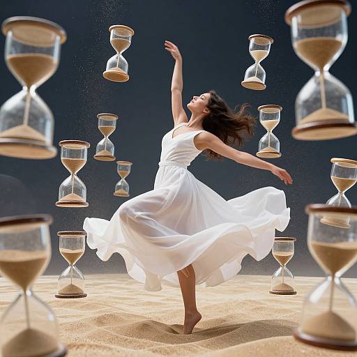 Surreal Woman Dancing with Hourglasses
