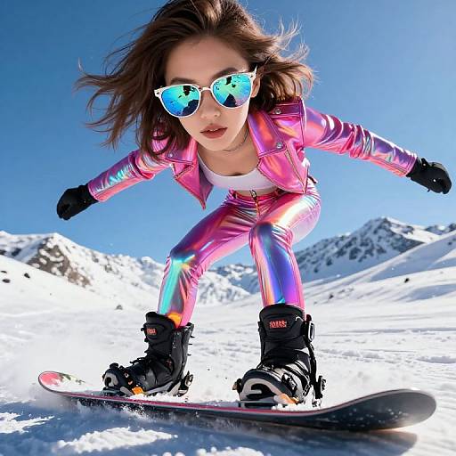 Stylish Girl Snowboarding Close-Up