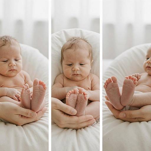Triptych of Newborn Baby Close-Ups in Soft Light