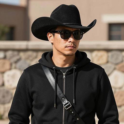 Man in Black Zorro-Inspired Cowboy Outfit