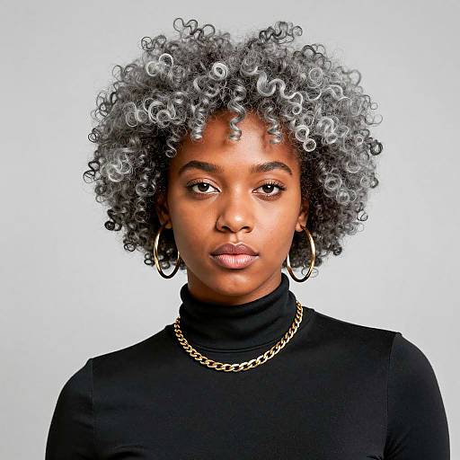 Young Black Woman with Grey Curly Afro Hairstyle