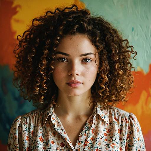 Natural Portrait of Curly-Haired Woman