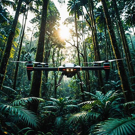 Futuristic Solar-Powered Drone in Rainforest