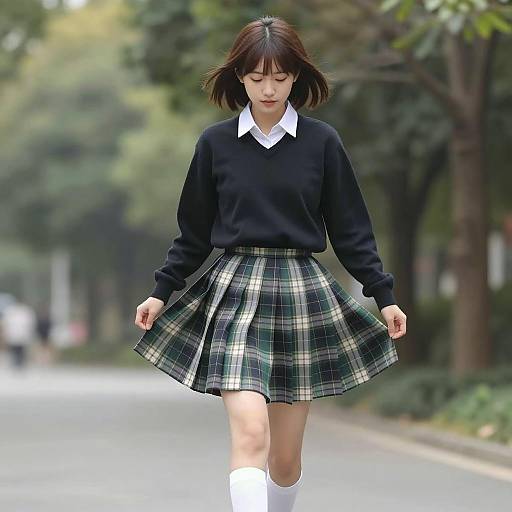 Japanese Schoolgirl Walking Outdoors
