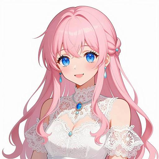 Anime Girl in Elegant Lace Dress