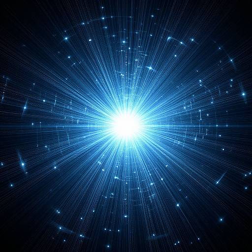 Digital artwork of a bright white starburst radiating intense blue light, surrounded by numerous small blue and white stars on a dark blue background.