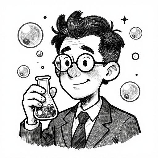Whimsical Black and White Scientist Caricature