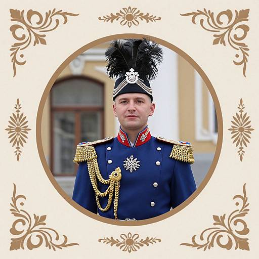 Man in Ornate Blue Cossack Uniform