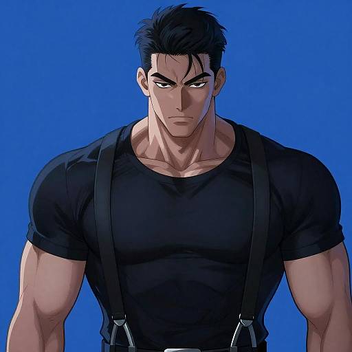 Intense Anime Hero in Blue Lighting