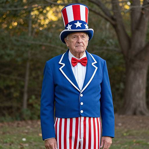 Elderly Man in Patriotic Americana Costume