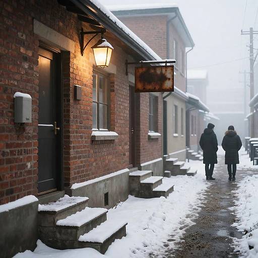 Charming Snowy Alleyway at Night