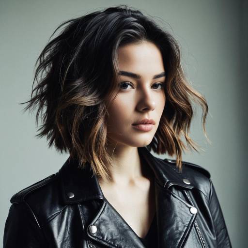 Fashion portrait of woman with textured hair and leather jacket