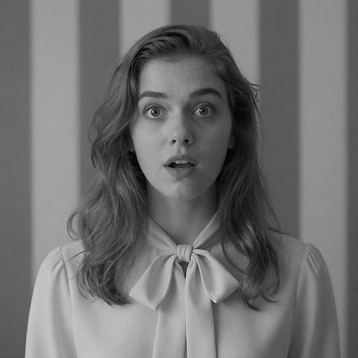 Surprised Young Woman in Black and White