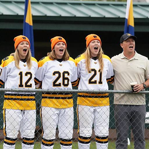 Cheering Softball Team with Coach
