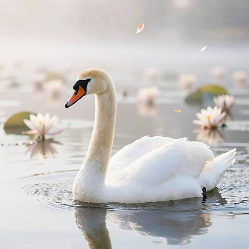 Elegant Swan on Serene Spring Pond