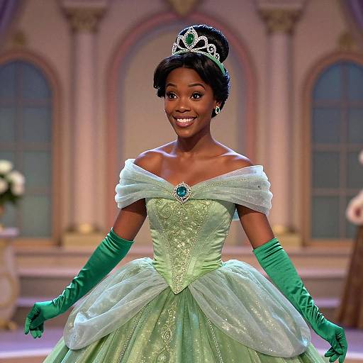 Black Woman in Princess Tiana Inspired Green Gown