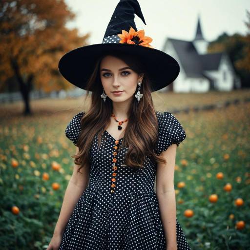 Charming Witch in Polka Dot Dress