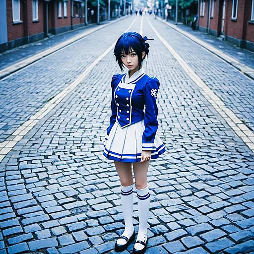 Anime Woman on Brick Road