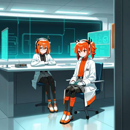 Futuristic Android Scientist in Lab