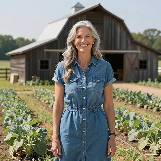 Mature Woman Standing on Farm