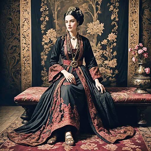 Alizarin Brocade Opium Outfit 1800s Portrait