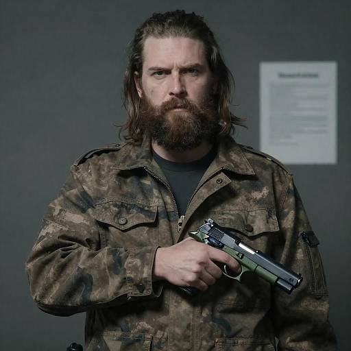 Intense Bearded Man with Pistol