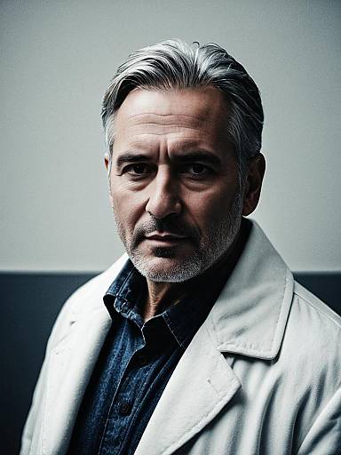Mature Man in White Coat Portrait