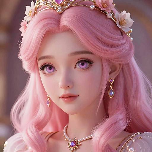 Pink-Haired Princess with Floral Crown