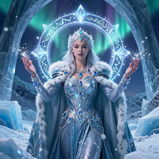 Glacial Sorceress Casting Pale Blue Runes