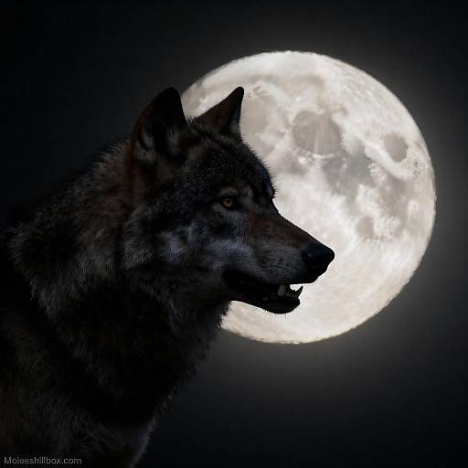 Dark Wolf Silhouette Under Bright Moon