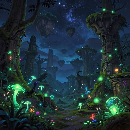 Fantasy Forest with Bioluminescent Glow