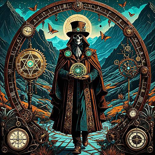 Enigmatic Steampunk Phantom Merchant Scene