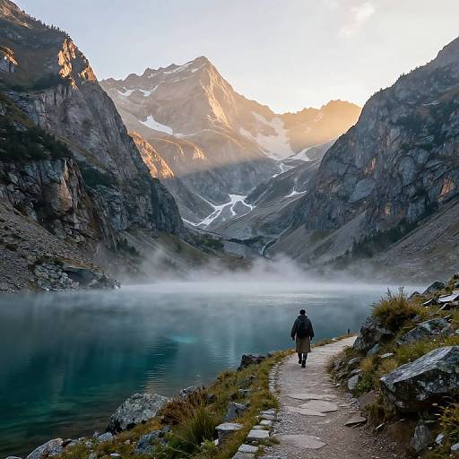 Serene Mountain Landscape with Traveler