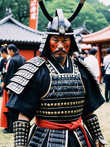Man in Detailed Samurai Armor Costume