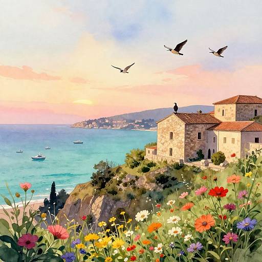 Hilltop Dawn with Turquoise Sea View