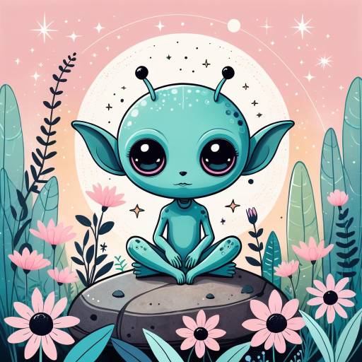 Whimsical Seated Alien with Flowers